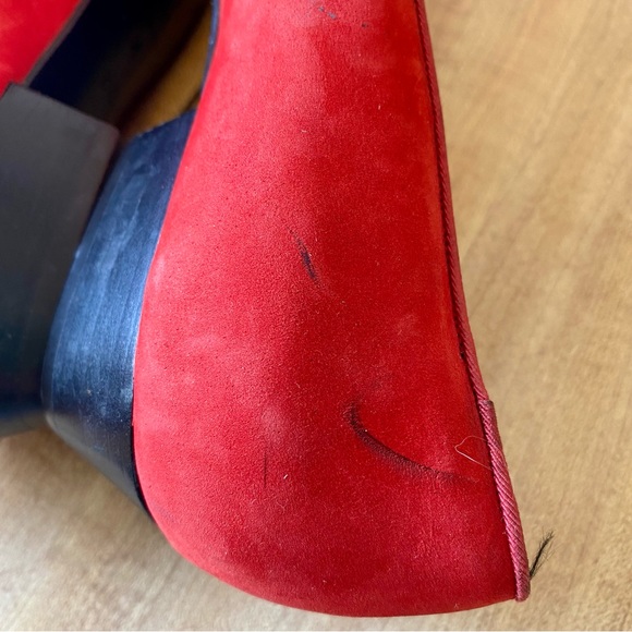 YSL YVES SAINT LAURENT Shoes Vintage Pumps Loafers Red Logo Italy Velvet Flats - Picture 10 of 16